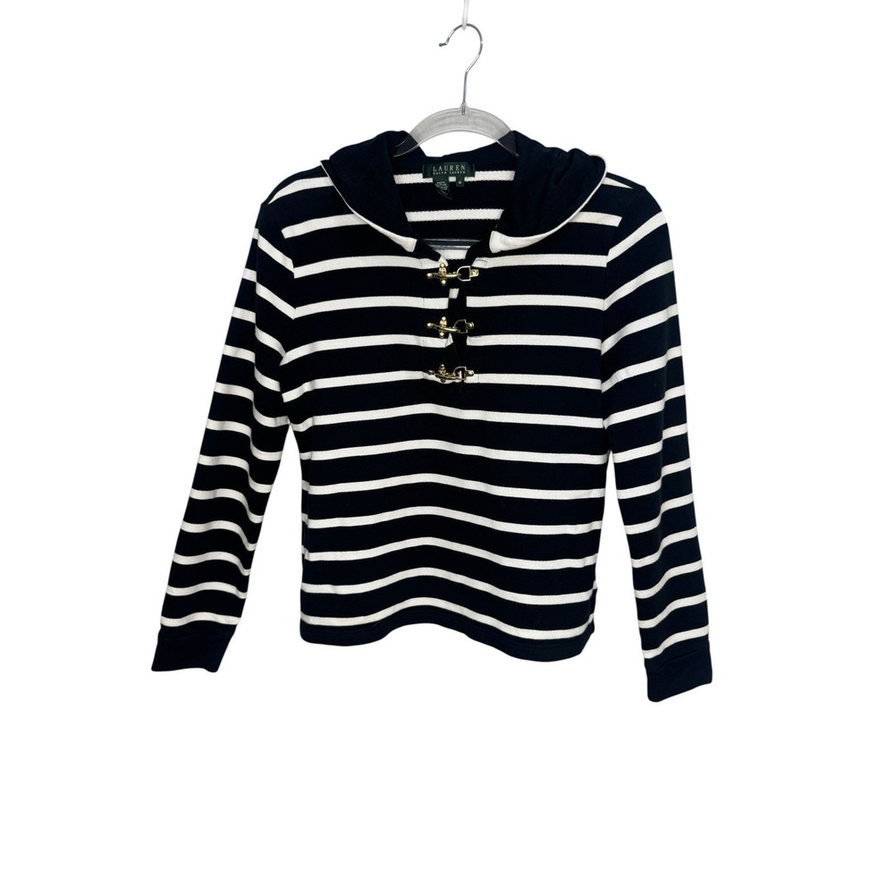 LRL Ralph Lauren Striped Nautical Hoodie Women's M Lobster Claw Closure Preppy